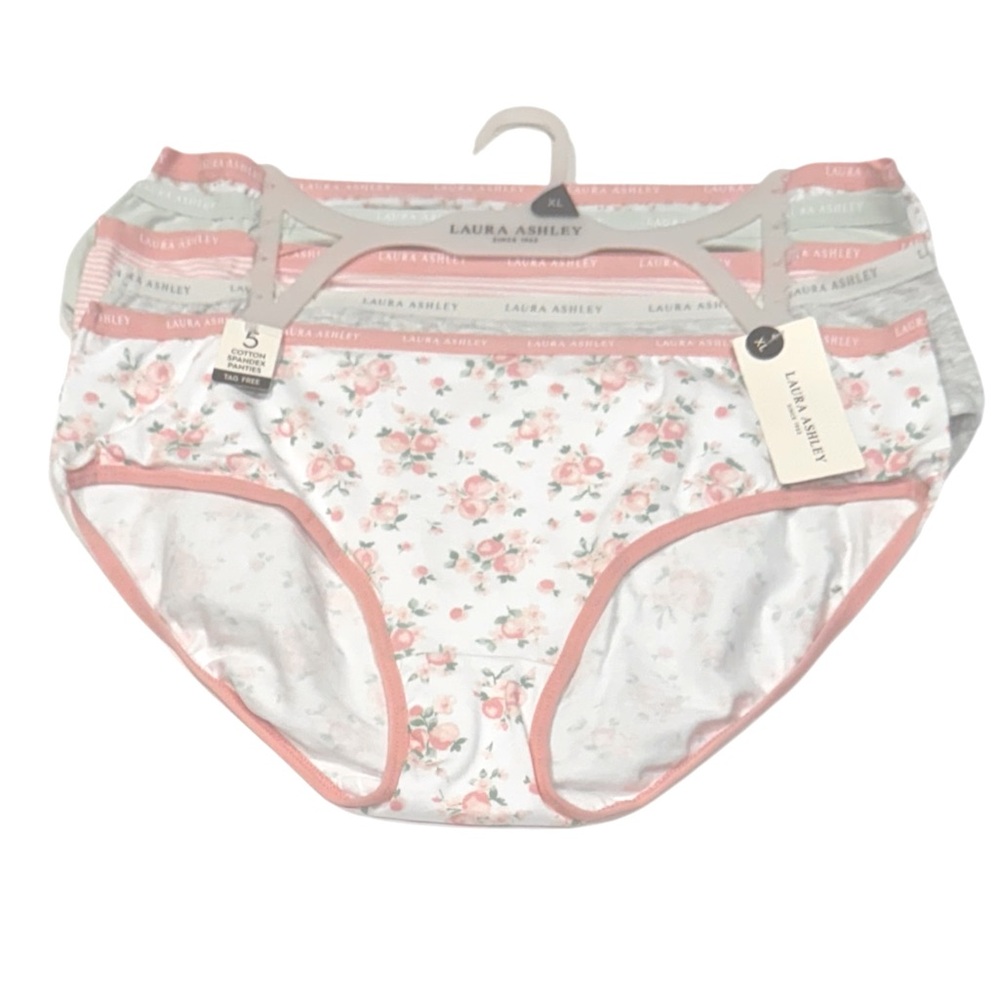 LAURA ASHLEY Cotton Spandex Tag Free Panties 5 Pack Floral Stripe Neutral NWT XL